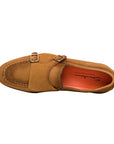 Tan Suede Double Buckle Monk Strap Loafer  Santoni   