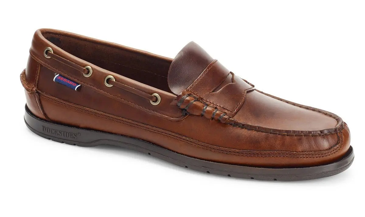 Brown Gum Sloop Waxed Leather Loafer  Sebago   