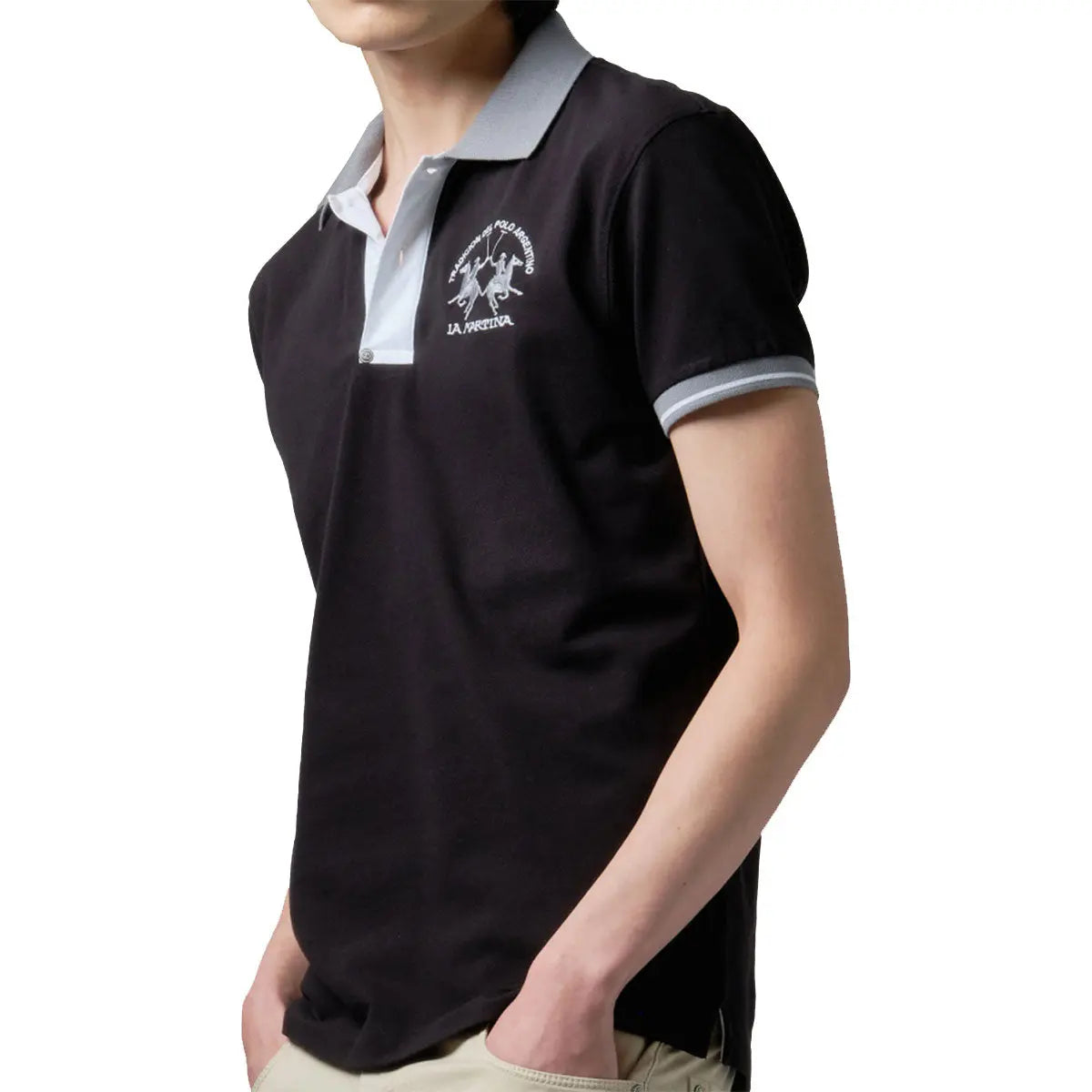 Black slim-fit stretch piqué polo shirt  La Martina   