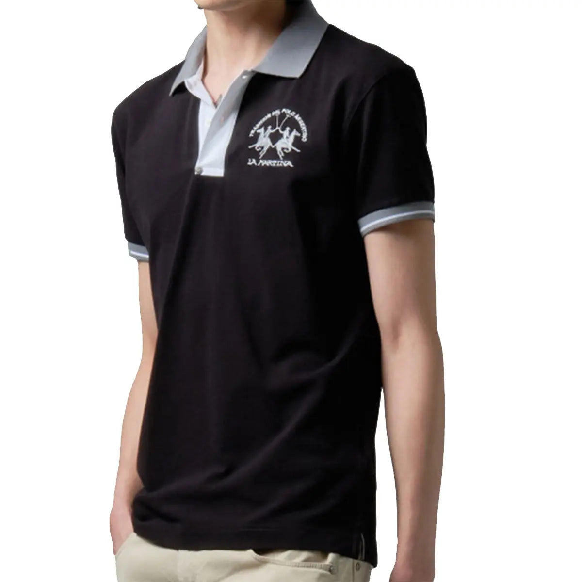 Black slim-fit stretch piqué polo shirt S/S POLOS La Martina