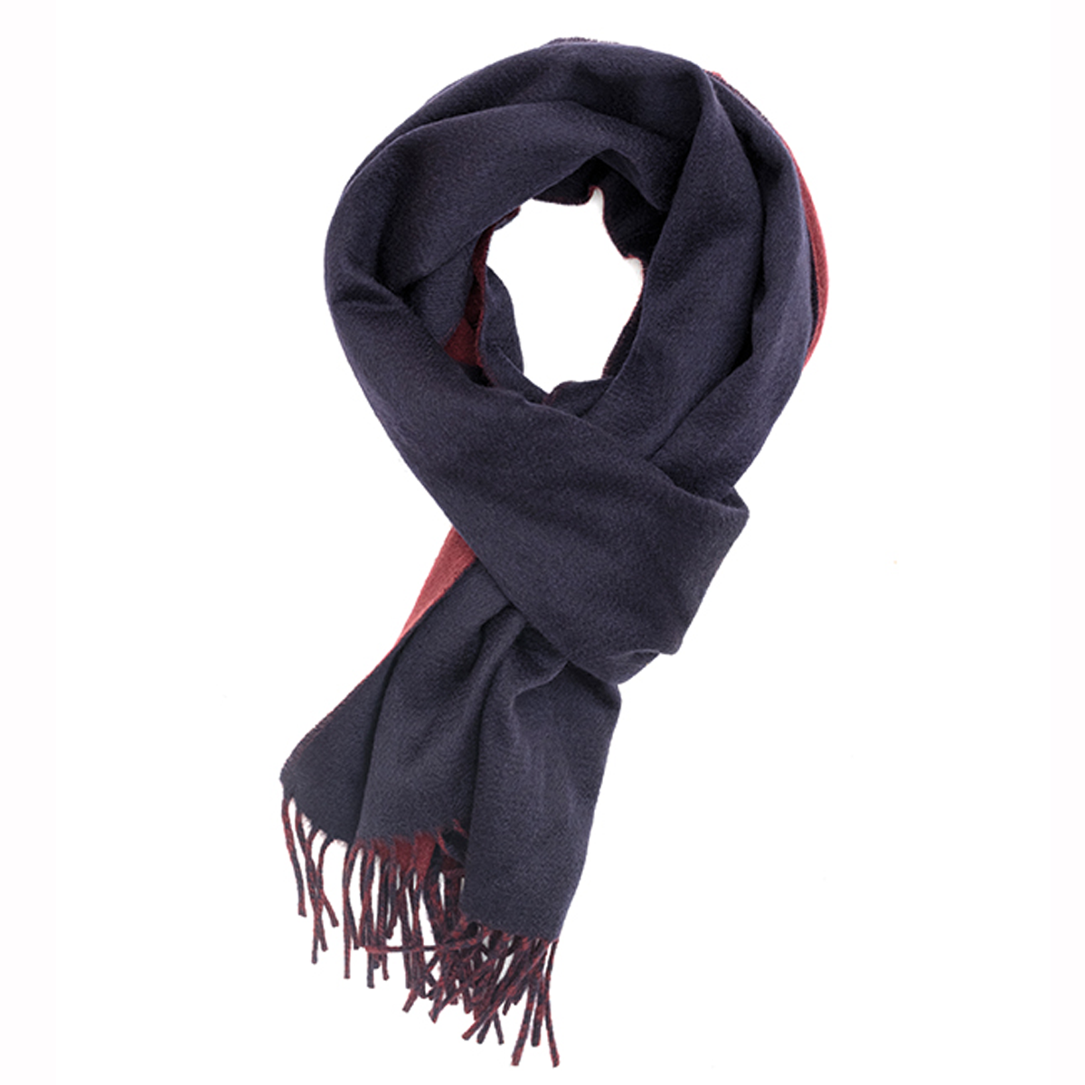 Navy & Wine Double Faced 100% Cashmere Scarf  Robert Old   
