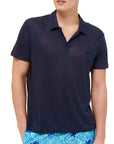 Navy Linen Pyramid Polo Shirt  Vilebrequin   