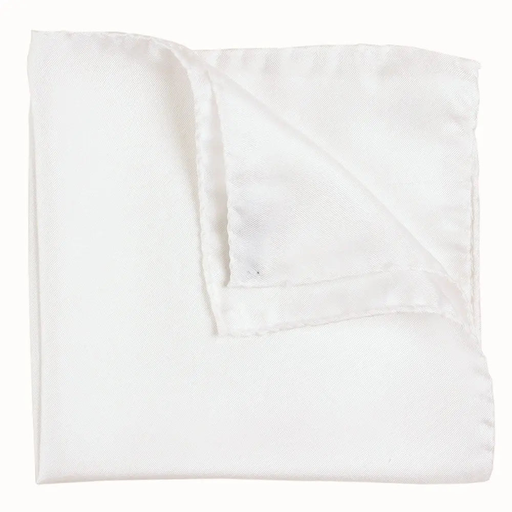 White Pure Silk Pocket Square  Robert Old   